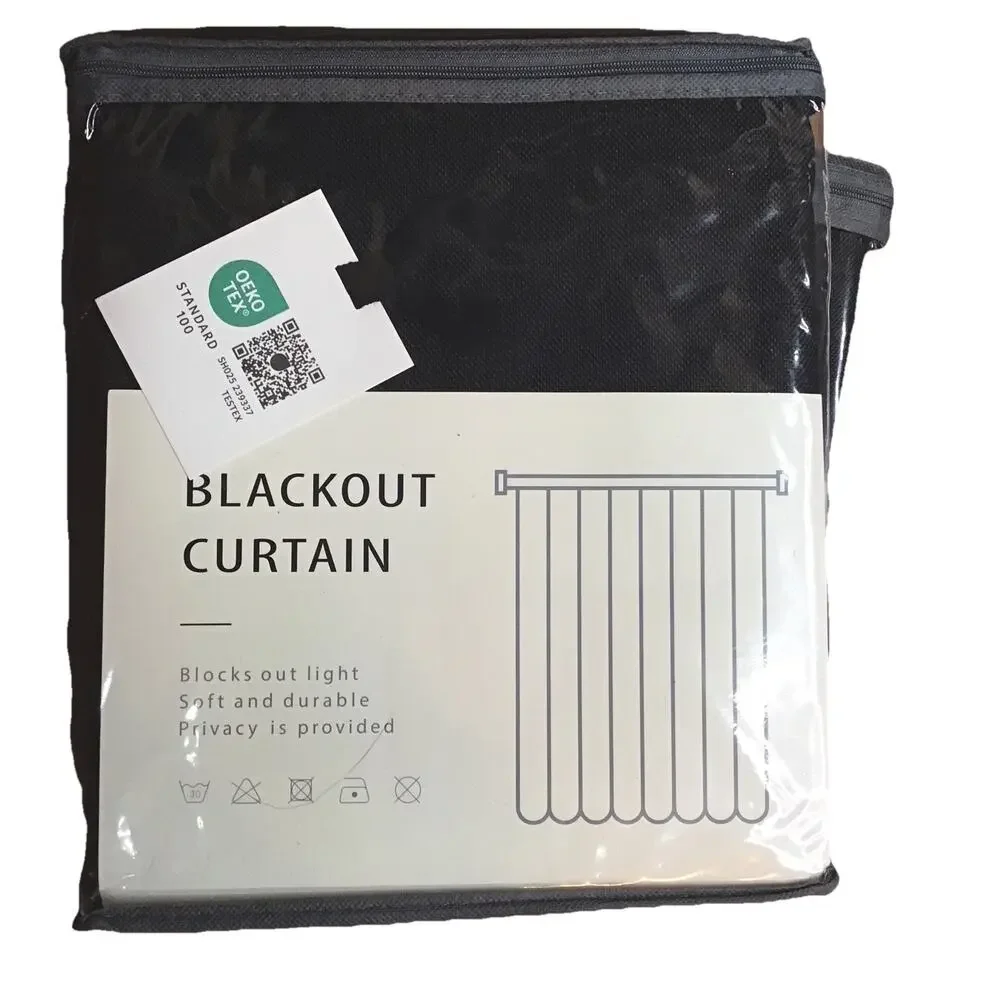 3 Inovaday Blackout Curtain Panels 50x96 Black Linen Look